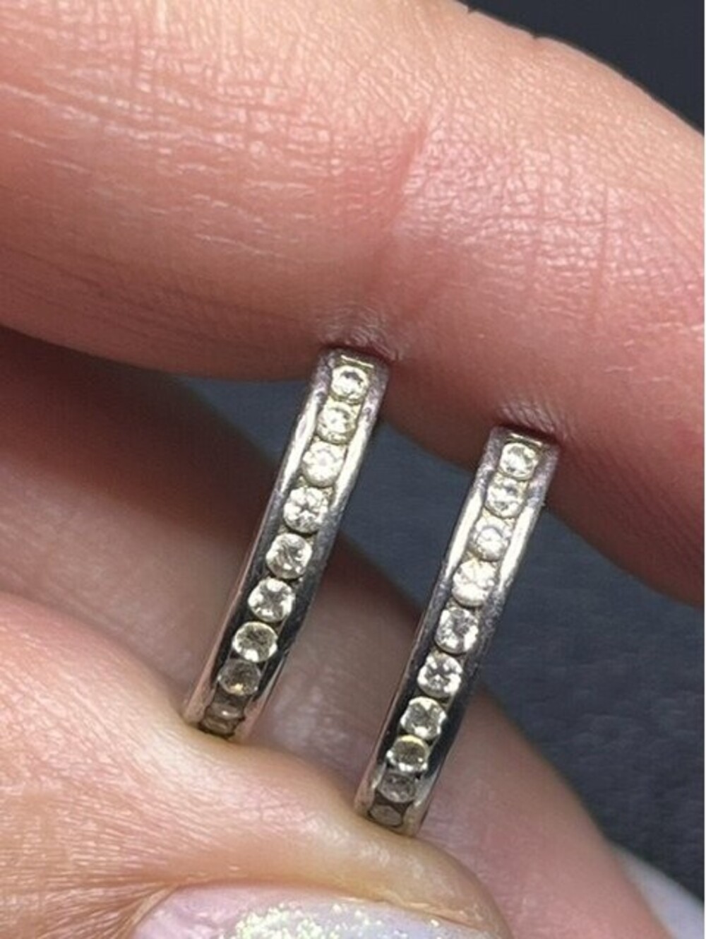 B6064 Small Huggie Hoop Earrings Sterling Silver Channel Set Clear Cz